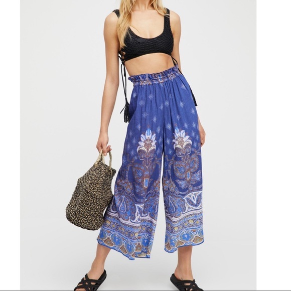 NEW FREE PEOPLE Gold Dust Printed Wide Leg Pants S - Picture 1 of 9